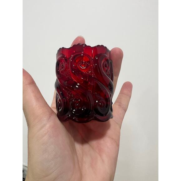 LG Wright Amberina Ruby Red Glass Toothpick Holder in the "S Repeat Scroll" - Picture 2 of 5